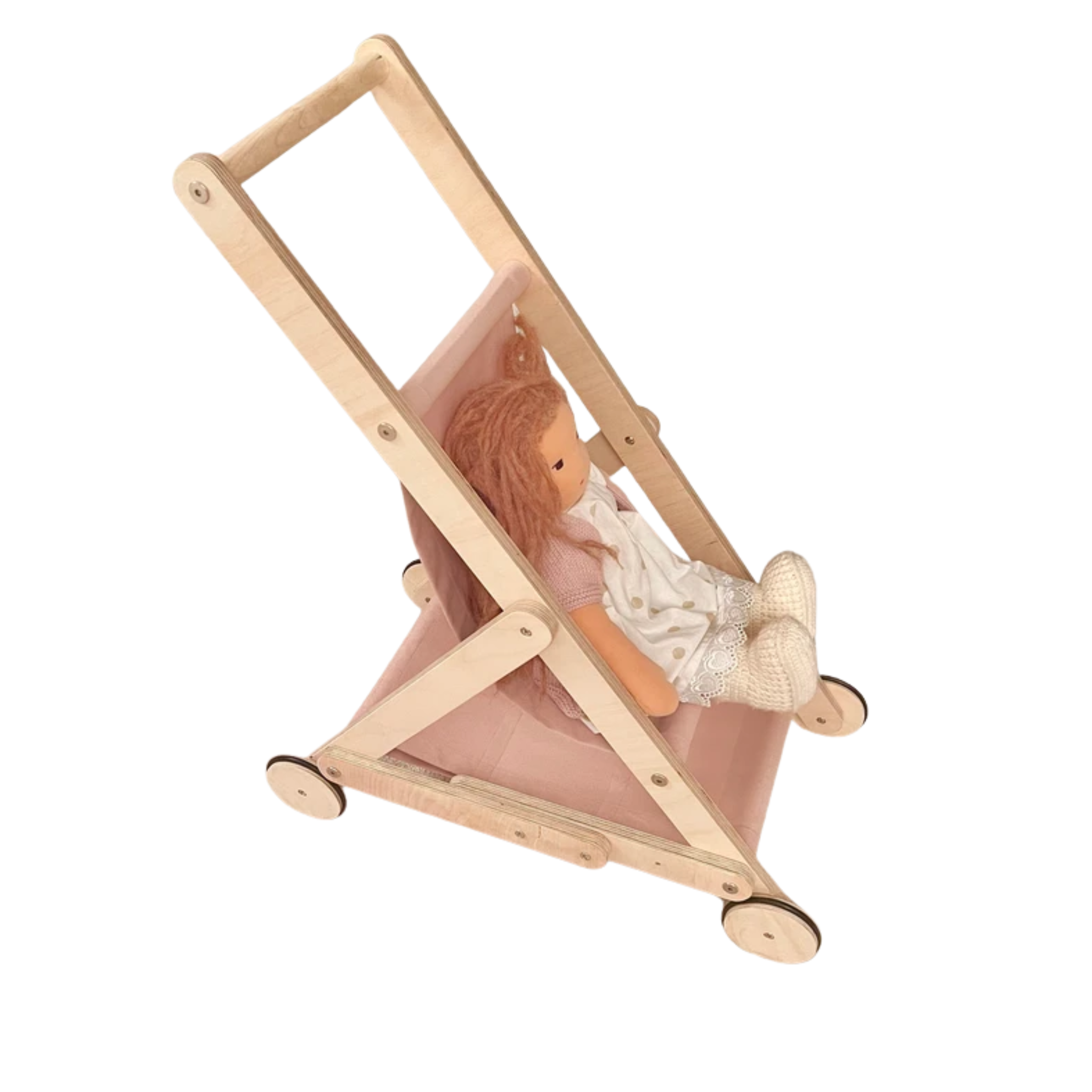 Height Adjustable Wooden Doll Stroller | Montessori Toddler Push Toy