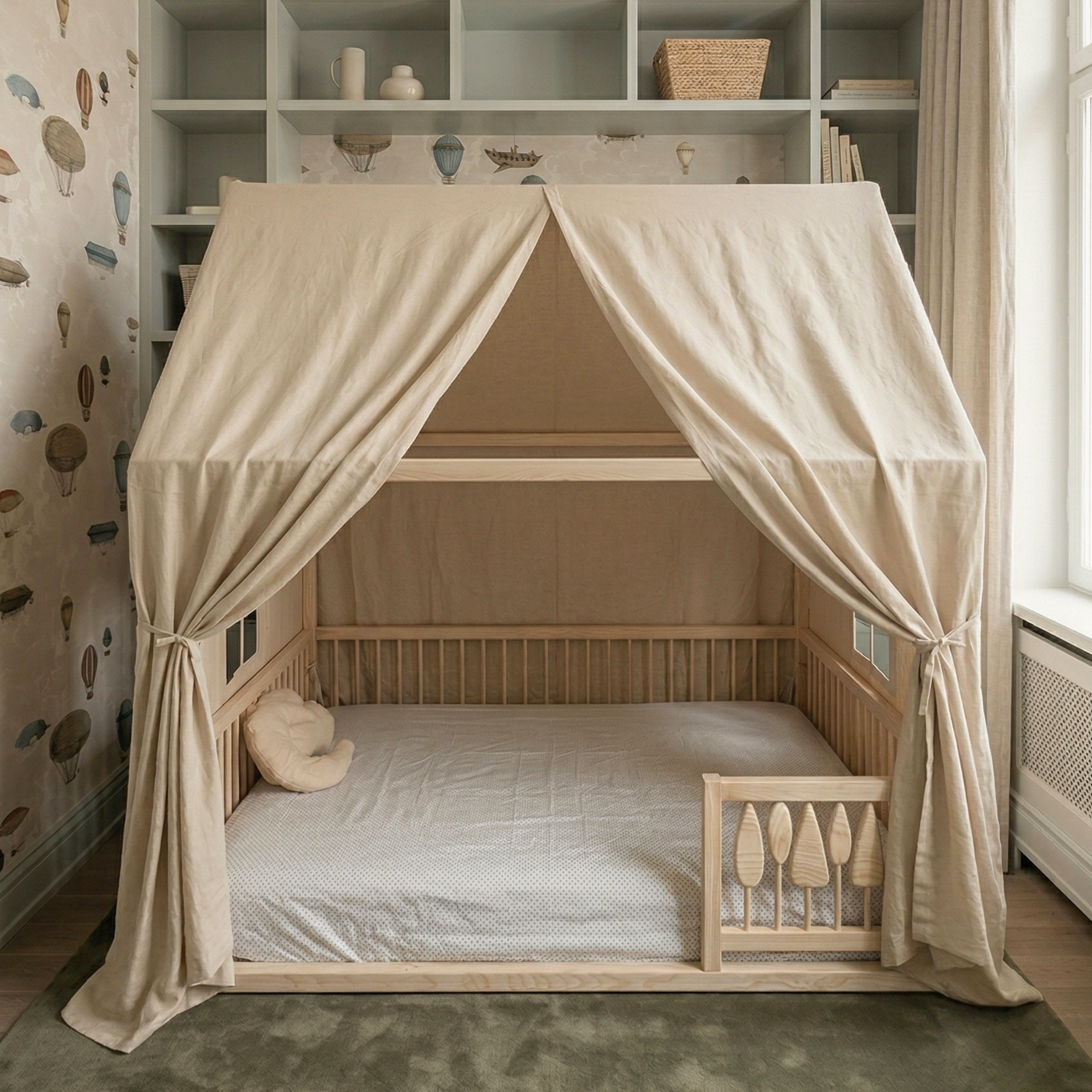 Montessori Bed Canopy Tent – Cotton Floor Bed Canopy for Kids, House Bed Tent Cover for Toddler Room