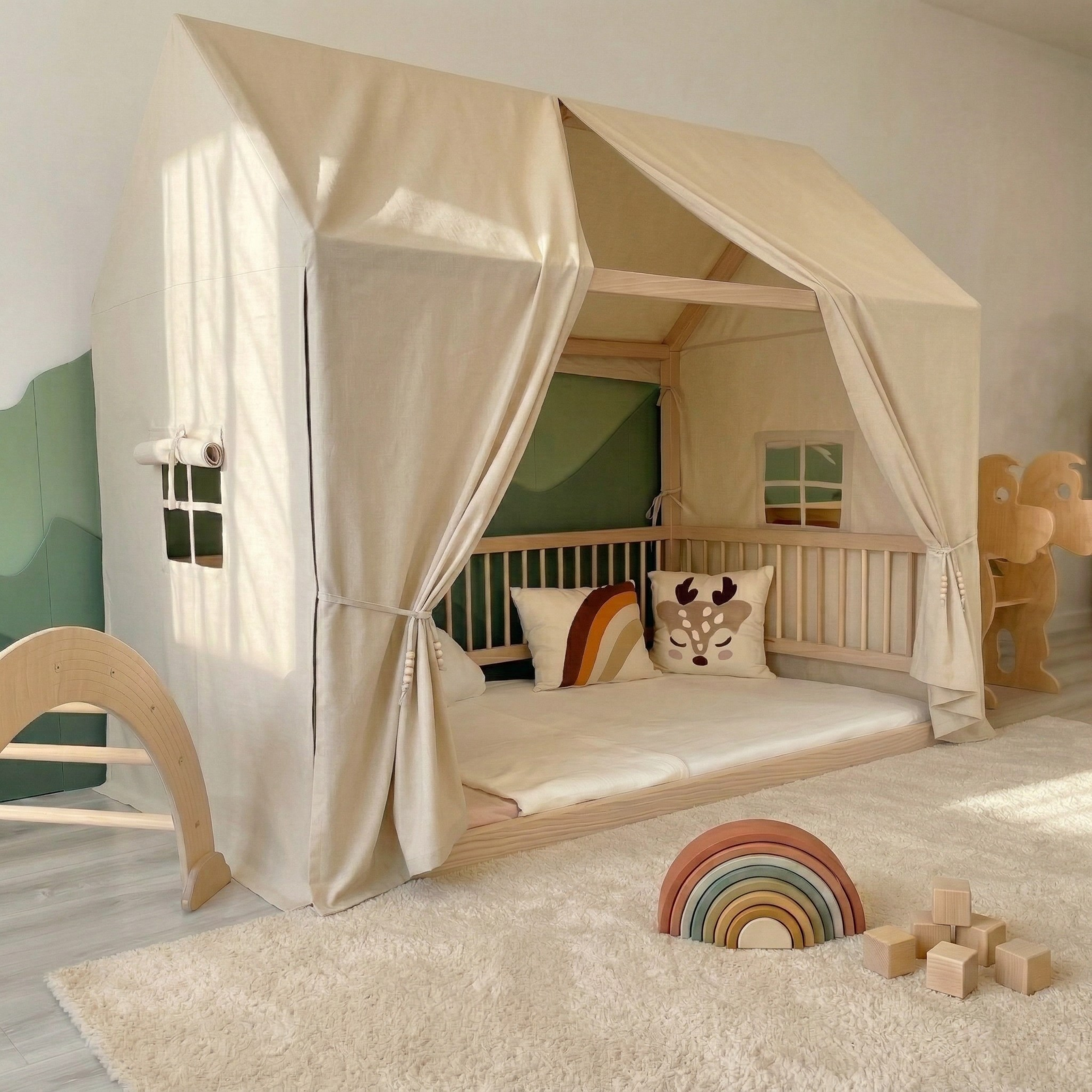 Montessori Bed Canopy Tent – Cotton Floor Bed Canopy for Kids, House Bed Tent Cover for Toddler Room