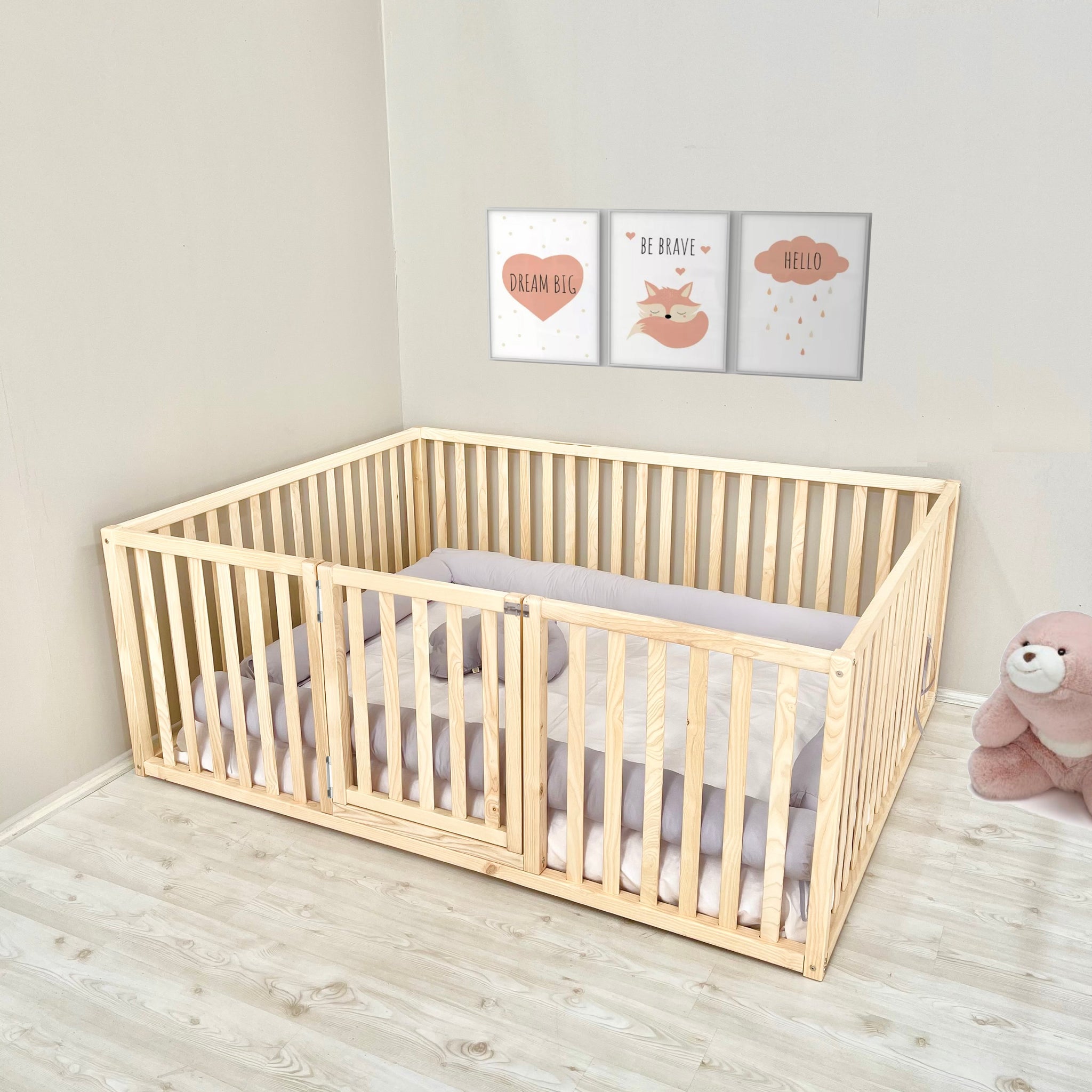 Toddler Floor Bed with Extra High Railings